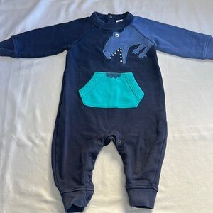 GAP Blue One Piece Romper with Ribbed Cuffs and dinosaur design